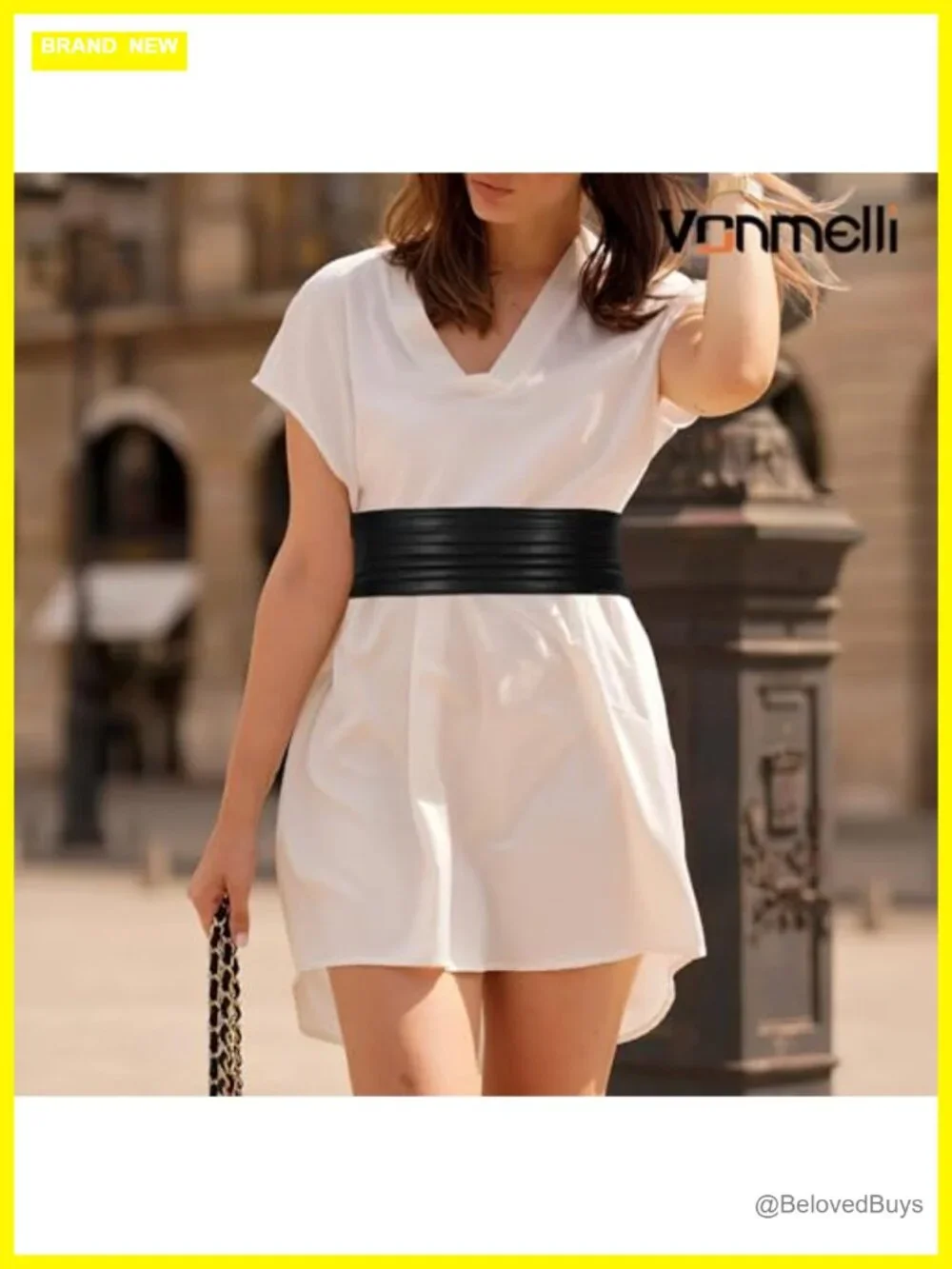 Wide Elastic Faux Leather Stretch Belt for Women with Snap Buckle